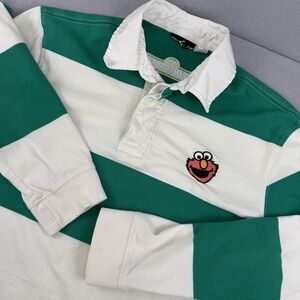 Sesame‎ Street Elmo Rugby Shirt Green White Stripe Mens Small Kidcore Y2K